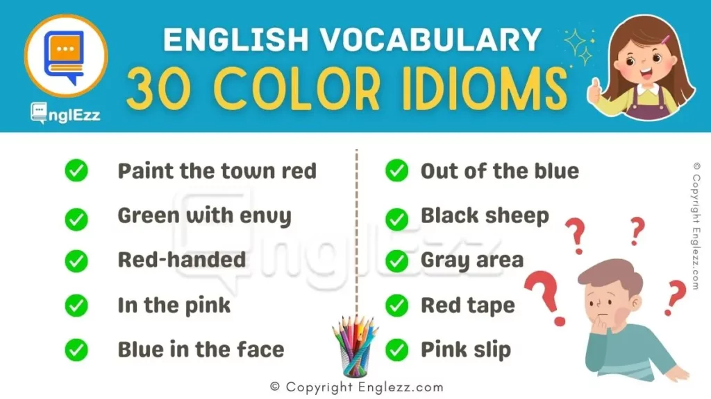 30 color idioms with meanings and examples english vocabulary